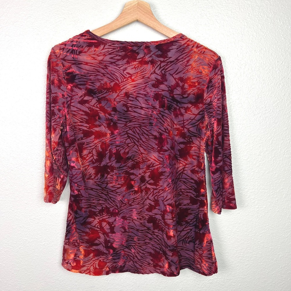Y2K Babydoll Velvet Burnout Twist Front 3/4 Sleeve Top Womens Large Fairy Sheer - Picture 7 of 8